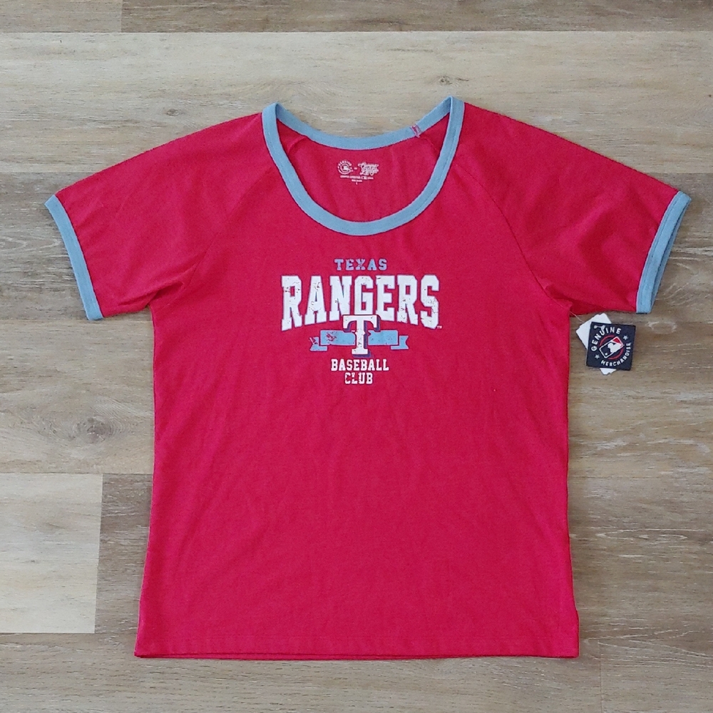 NWT MLB Texas Rangers Women's Ringer T-Shirt Red Size L